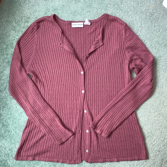 Vintage Jaclyn Smith Mauve Cable-knit Cardigan - Picture 1 of 5